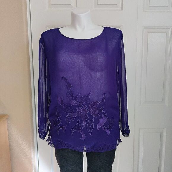 Vintage Victoria's Secret gold label lace trim sheer PJ top sz L - Picture 2 of 9